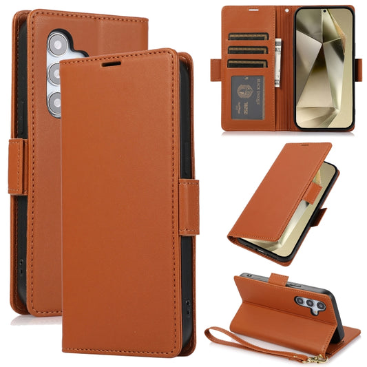 For Samsung Galaxy S25 / S24 5G Side Buckle RFID Anti-theft Leather Phone Case(Brown) - Galaxy S25 5G Cases by PMC Jewellery | Online Shopping South Africa | PMC Jewellery | Buy Now Pay Later Mobicred