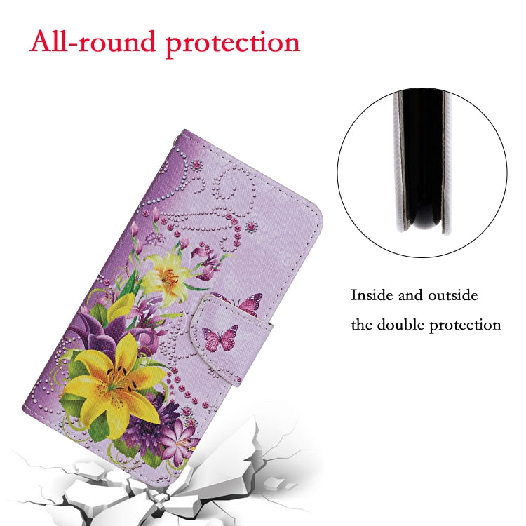 For Samsung Galaxy S25 5G Colored Drawing Pattern Leather Phone Case(Yellow Flower Butterfly) - Galaxy S25 5G Cases by PMC Jewellery | Online Shopping South Africa | PMC Jewellery | Buy Now Pay Later Mobicred