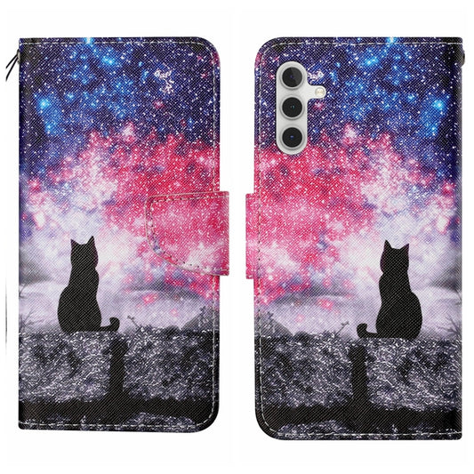 For Samsung Galaxy S25 5G Colored Drawing Pattern Leather Phone Case(Star Sky Cat) - Galaxy S25 5G Cases by PMC Jewellery | Online Shopping South Africa | PMC Jewellery | Buy Now Pay Later Mobicred