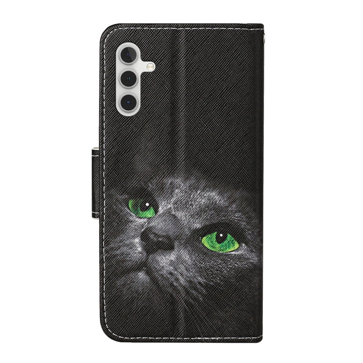 For Samsung Galaxy S25+ 5G Colored Drawing Pattern Leather Phone Case(Black Cat) - Galaxy S25+ 5G Cases by PMC Jewellery | Online Shopping South Africa | PMC Jewellery | Buy Now Pay Later Mobicred