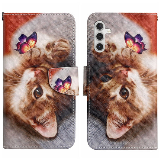 For Samsung Galaxy S25+ 5G Colored Drawing Pattern Leather Phone Case(Butterfly Cat) - Galaxy S25+ 5G Cases by PMC Jewellery | Online Shopping South Africa | PMC Jewellery | Buy Now Pay Later Mobicred