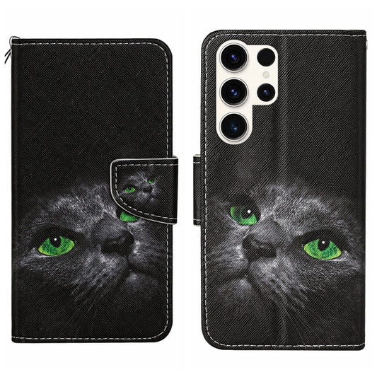 For Samsung Galaxy S25 Ultra 5G Colored Drawing Pattern Leather Phone Case(Black Cat) - Galaxy S25 Ultra 5G Cases by PMC Jewellery | Online Shopping South Africa | PMC Jewellery | Buy Now Pay Later Mobicred