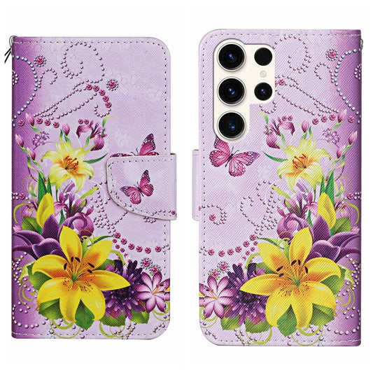 For Samsung Galaxy S25 Ultra 5G Colored Drawing Pattern Leather Phone Case(Yellow Flower Butterfly) - Galaxy S25 Ultra 5G Cases by PMC Jewellery | Online Shopping South Africa | PMC Jewellery | Buy Now Pay Later Mobicred