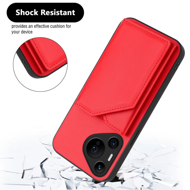 For Huawei Pura 70 Pro Skin Feel Four Card Slots Phone Case with Wrist Strap(Red) - Huawei Cases by PMC Jewellery | Online Shopping South Africa | PMC Jewellery | Buy Now Pay Later Mobicred