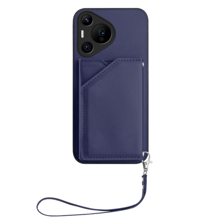 For Huawei Pura 70 Pro Skin Feel Four Card Slots Phone Case with Wrist Strap(Blue) - Huawei Cases by PMC Jewellery | Online Shopping South Africa | PMC Jewellery | Buy Now Pay Later Mobicred