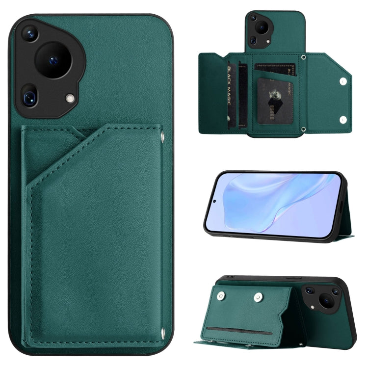 For Huawei Pura 70 Ultra Skin Feel Four Card Slots Phone Case with Wrist Strap(Green) - Huawei Cases by PMC Jewellery | Online Shopping South Africa | PMC Jewellery | Buy Now Pay Later Mobicred