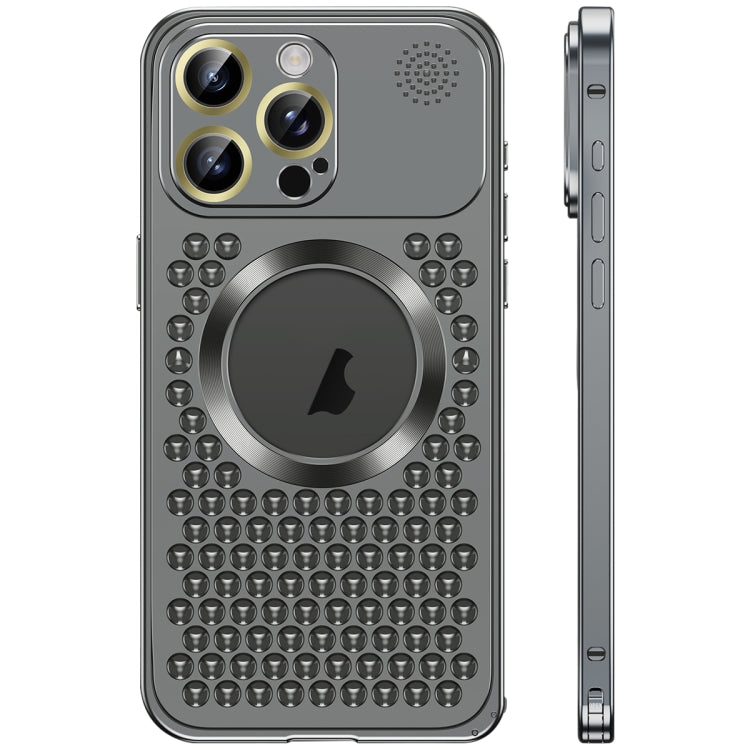 For iPhone 16 Pro Max Spring Buckle MagSafe Magnetic Metal Aromatherapy Phone Case(Black) - iPhone 16 Pro Cases by PMc TechLife | Online Shopping South Africa | PMc TechLife | Buy Now Pay Later Mobicred