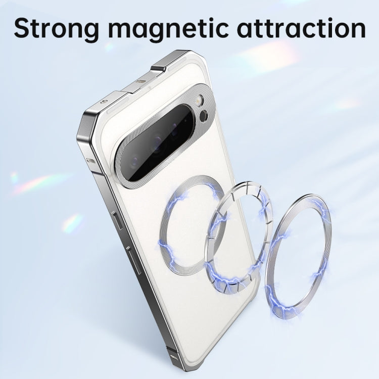 For Google Pixel 8 Irregular Alloy Frame Fosted Translucent MagSafe Phone Case(Titanium) - Google Cases by PMC TechLife | Online Shopping South Africa | PMC TechLife | Buy Now Pay Later Mobicred