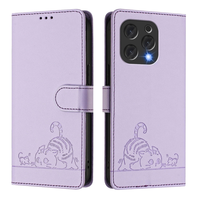 For Doogee N55 Plus Cat Rat Embossed Pattern RFID Leather Phone Case with Lanyard(Purple) - Doogee Cases by PMC TechLife | Online Shopping South Africa | PMC TechLife | Buy Now Pay Later Mobicred