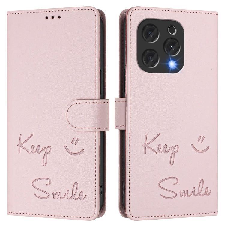 For Doogee N55 Plus Smile Embossing RFID Leather Phone Case(Pink) - Doogee Cases by PMC TechLife | Online Shopping South Africa | PMC TechLife | Buy Now Pay Later Mobicred