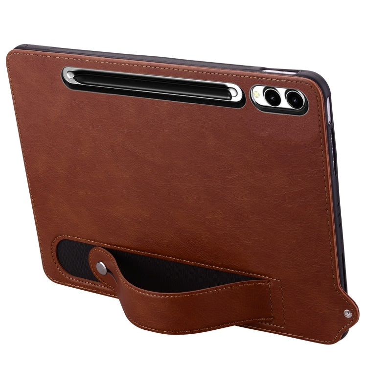 For Samsung Galaxy Tab S10+ / S9+ / S8+ TPU Leather Back Tablet Case with Wristband(Brown) - Tab S10+ Cases by PMC Jewellery | Online Shopping South Africa | PMC Jewellery | Buy Now Pay Later Mobicred