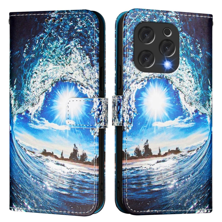 For Doogee N55 Plus Colored Drawing Pattern Plain Weave Leather Phone Case(Waves And Sun) - More Brand by PMC TechLife | Online Shopping South Africa | PMC TechLife | Buy Now Pay Later Mobicred