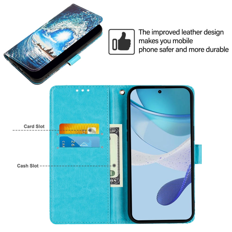 For Doogee N55 Plus Colored Drawing Pattern Plain Weave Leather Phone Case(Waves And Sun) - More Brand by PMC TechLife | Online Shopping South Africa | PMC TechLife | Buy Now Pay Later Mobicred