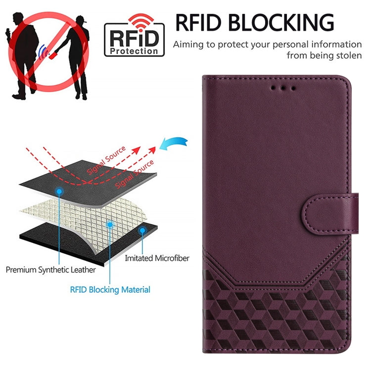 For Doogee N55 Plus Honeycomb Embossing RFID Leather Phone Case(Violet) - More Brand by PMC TechLife | Online Shopping South Africa | PMC TechLife | Buy Now Pay Later Mobicred