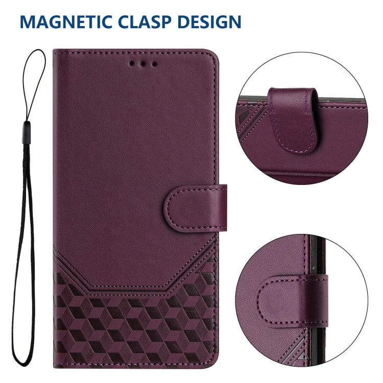 For Doogee N55 Plus Honeycomb Embossing RFID Leather Phone Case(Violet) - More Brand by PMC TechLife | Online Shopping South Africa | PMC TechLife | Buy Now Pay Later Mobicred