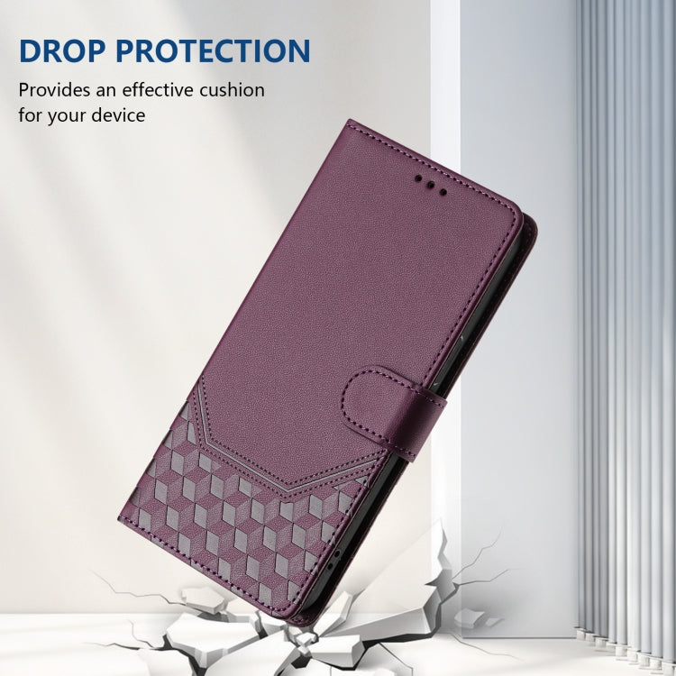 For Doogee N55 Plus Honeycomb Embossing RFID Leather Phone Case(Violet) - More Brand by PMC TechLife | Online Shopping South Africa | PMC TechLife | Buy Now Pay Later Mobicred