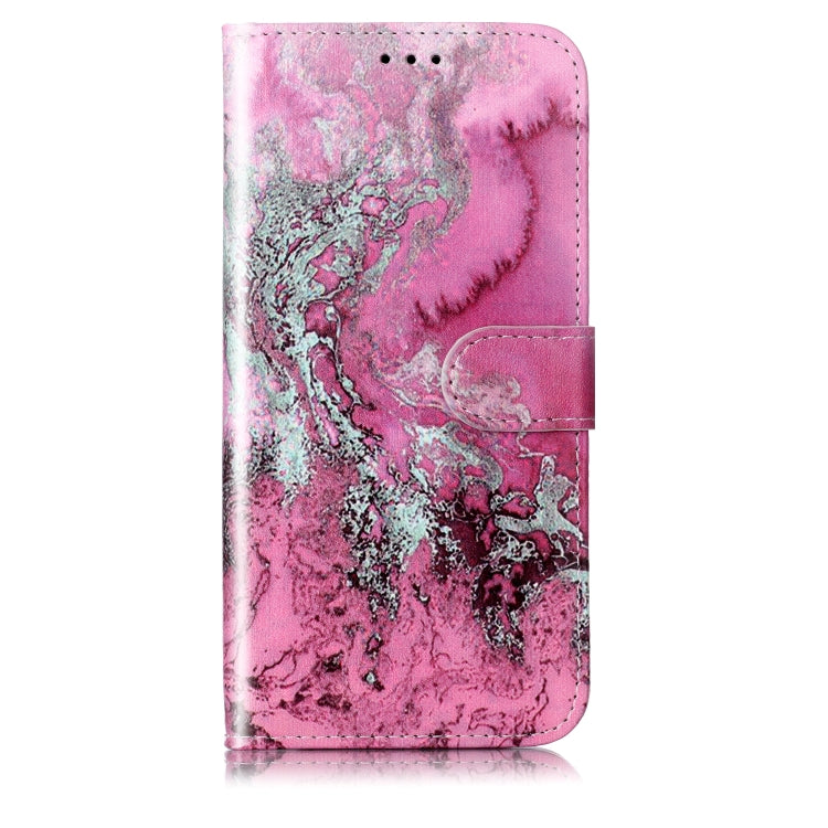 For Samsung Galaxy S25 5G Colored Drawing Marble Pattern Leather Phone Case(Pink Seawater) - Galaxy S25 5G Cases by PMC Jewellery | Online Shopping South Africa | PMC Jewellery | Buy Now Pay Later Mobicred