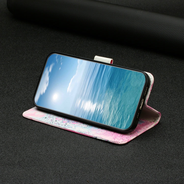 For Samsung Galaxy S25 5G Colored Drawing Marble Pattern Leather Phone Case(Pink Seawater) - Galaxy S25 5G Cases by PMC Jewellery | Online Shopping South Africa | PMC Jewellery | Buy Now Pay Later Mobicred