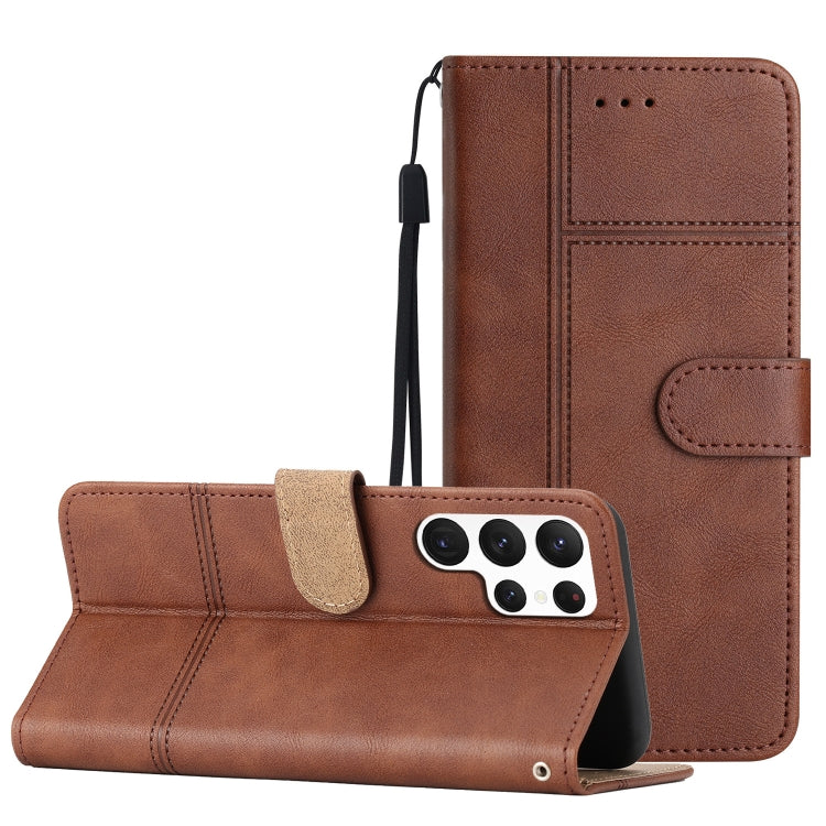For Samsung Galaxy S25 Ultra 5G Cowhide Texture Stitching Leather Phone Case(Coffee) - free shipping - PMC Jewellery - Order now!