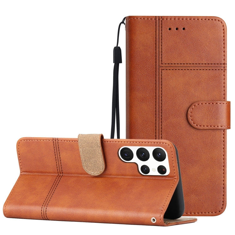 For Samsung Galaxy S25 Ultra 5G Cowhide Texture Stitching Leather Phone Case(Brown) - Galaxy S25 Ultra 5G Cases by PMC Jewellery | Online Shopping South Africa | PMC Jewellery | Buy Now Pay Later Mobicred