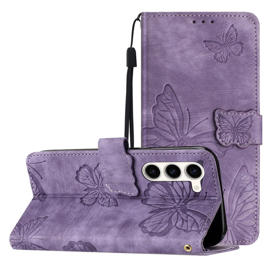 For Samsung Galaxy S25 5G Skin-feel Embossed Butterfly Leather Phone Case(Purple) - Galaxy S25 5G Cases by PMC Jewellery | Online Shopping South Africa | PMC Jewellery | Buy Now Pay Later Mobicred