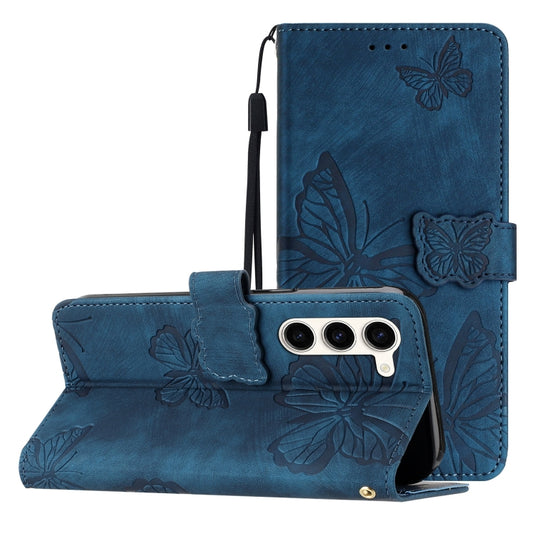 For Samsung Galaxy S25+ 5G Skin-feel Embossed Butterfly Leather Phone Case(Blue) - Galaxy S25+ 5G Cases by PMC Jewellery | Online Shopping South Africa | PMC Jewellery | Buy Now Pay Later Mobicred