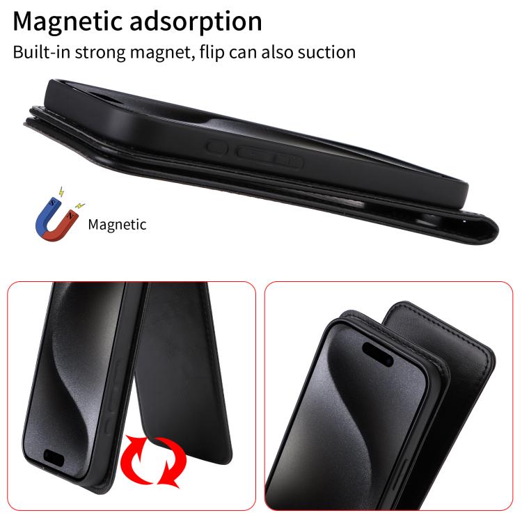 For iPhone 16e Magnetic Vertical Flip Leather Phone Case(Black) - iPhone 16e Cases by PMC TechLife | Online Shopping South Africa | PMC TechLife | Buy Now Pay Later Mobicred