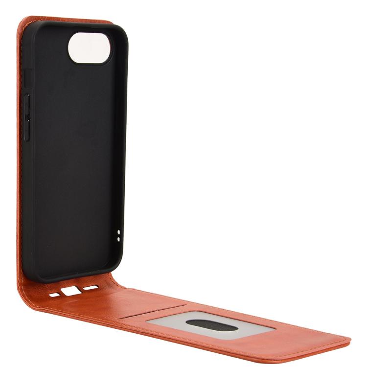 For iPhone 16e Magnetic Vertical Flip Leather Phone Case(Brown) - iPhone 16e Cases by PMC TechLife | Online Shopping South Africa | PMC TechLife | Buy Now Pay Later Mobicred