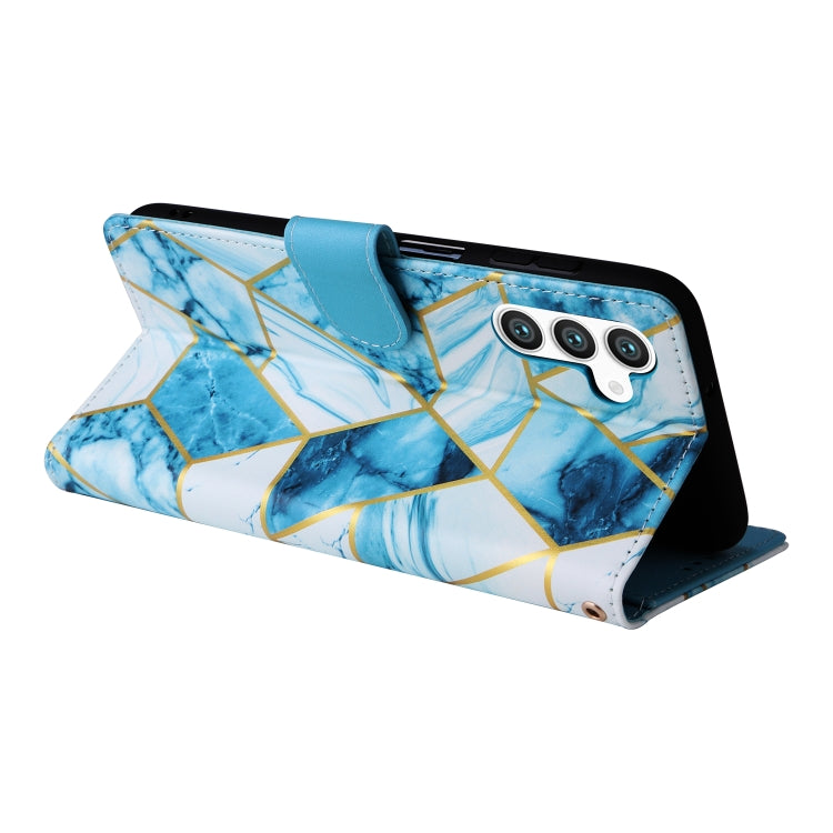 For Samsung Galaxy S25 5G Marble Bronzing Stitching Leather Phone Case(Blue) - Galaxy S25 5G Cases by PMC Jewellery | Online Shopping South Africa | PMC Jewellery | Buy Now Pay Later Mobicred