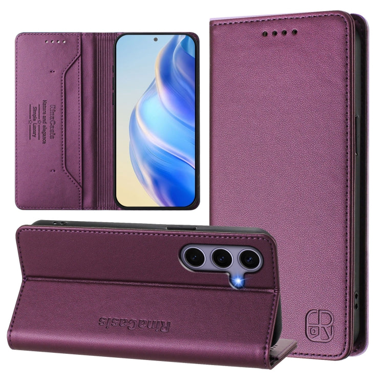 For Samsung Galaxy S24 / S25 5G RC01 Dual-Folded Magnetic Suction RFID Leather Phone Case(Violet) - Galaxy S25 5G Cases by PMC TechLife | Online Shopping South Africa | PMC TechLife | Buy Now Pay Later Mobicred