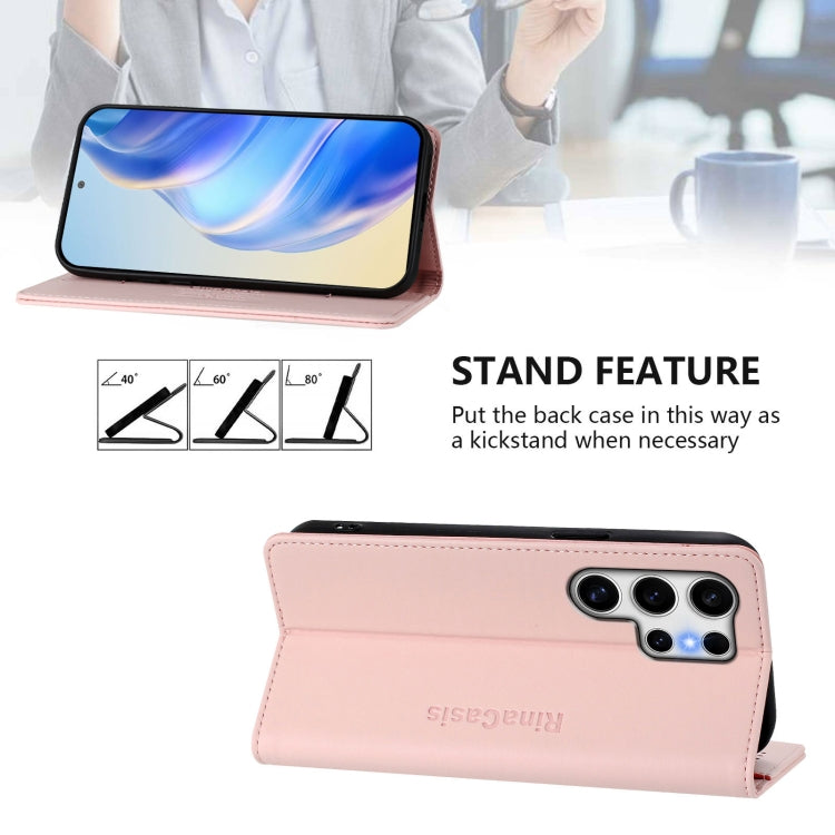 For Samsung Galaxy S25 Ultra 5G RC01 Dual-Folded Magnetic Suction RFID Leather Phone Case(Pink) - Galaxy S25 Ultra 5G Cases by PMC Jewellery | Online Shopping South Africa | PMC Jewellery | Buy Now Pay Later Mobicred