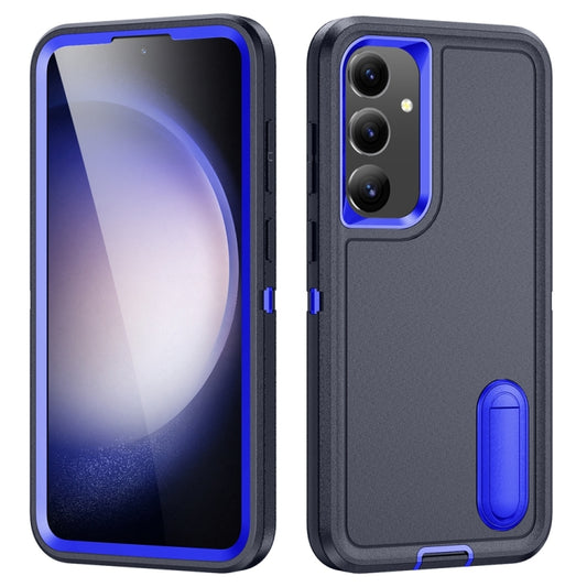 For Samsung Galaxy S24 / S25 5G Rugged PC Hybrid Silicone Phone Case with Holder(Dark Blue+Royal Blue) - Galaxy S25 5G Cases by PMC Jewellery | Online Shopping South Africa | PMC Jewellery | Buy Now Pay Later Mobicred