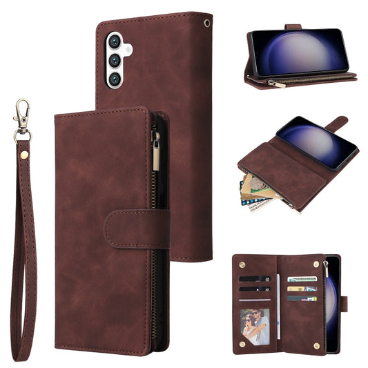 For Samsung Galaxy S25 5G Multifunctional Frosted Zipper Wallet Leather Phone Case(Coffee) - Galaxy S25 5G Cases by PMC Jewellery | Online Shopping South Africa | PMC Jewellery | Buy Now Pay Later Mobicred