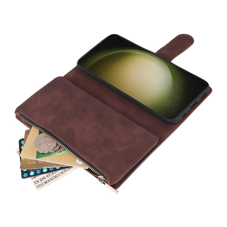 For Samsung Galaxy S25+ 5G Multifunctional Frosted Zipper Wallet Leather Phone Case(Coffee) - Galaxy S25+ 5G Cases by PMC Jewellery | Online Shopping South Africa | PMC Jewellery | Buy Now Pay Later Mobicred