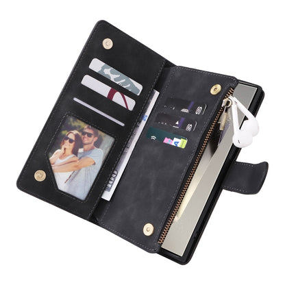 For Samsung Galaxy S25 Ultra 5G Multifunctional Frosted Zipper Wallet Leather Phone Case(Black) - Galaxy S25 Ultra 5G Cases by PMC Jewellery | Online Shopping South Africa | PMC Jewellery | Buy Now Pay Later Mobicred