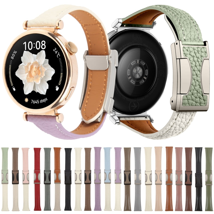 22mm Universal Slim Magnetic Buckle Genuine Leather Watch Band(Plain Weave Beige) - free shipping - PMc TechLife - Order now!