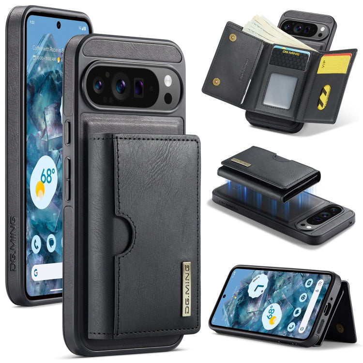 For Google Pixel 9 Pro XL DG.MING M6 Series RFID Tri-fold Card Bag Removable Leather Phone Case(Black) - Google Cases by DG.MING | Online Shopping South Africa | PMC TechLife | Buy Now Pay Later Mobicred