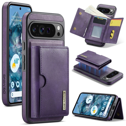 For Google Pixel 9 Pro XL DG.MING M6 Series RFID Tri-fold Card Bag Removable Leather Phone Case(Purple) - Google Cases by DG.MING | Online Shopping South Africa | PMC Jewellery | Buy Now Pay Later Mobicred