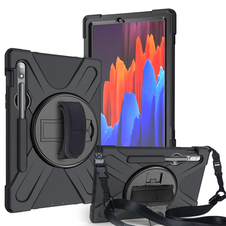 For Samsung Galaxy Tab S9 / Galaxy Tab S8 / Galaxy Tab S7 (2020) T870 Shockproof Colorful Silicone + PC Protective Case with Holder & Shoulder Strap & Hand Strap & Pen Slot(Black) - Galaxy Tab S8 Cases by PMC Jewellery | Online Shopping South Africa | PMC Jewellery | Buy Now Pay Later Mobicred