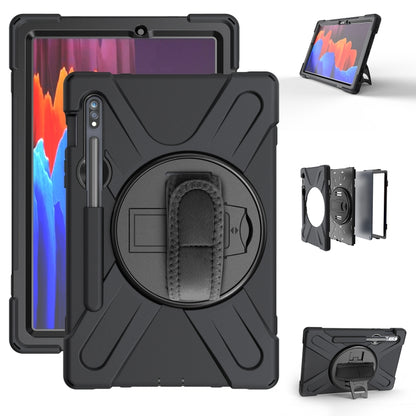 For Samsung Galaxy Tab S9 / Galaxy Tab S8 / Galaxy Tab S7 (2020) T870 Shockproof Colorful Silicone + PC Protective Case with Holder & Shoulder Strap & Hand Strap & Pen Slot(Black) - Galaxy Tab S8 Cases by PMC Jewellery | Online Shopping South Africa | PMC Jewellery | Buy Now Pay Later Mobicred