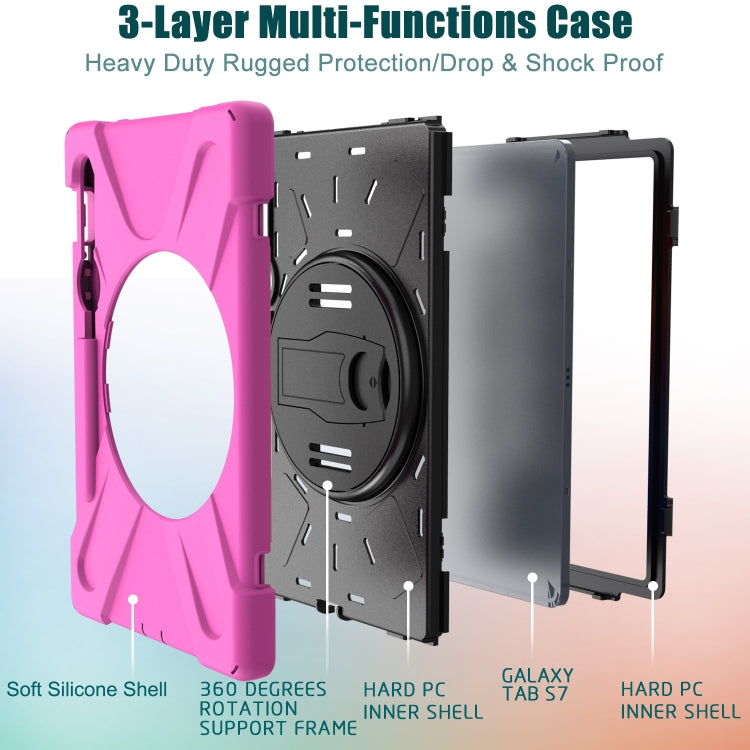 For Samsung Galaxy Tab S9 / Galaxy Tab S8 / Galaxy Tab S7 (2020) T870 Shockproof Colorful Silicone + PC Protective Case with Holder & Shoulder Strap & Hand Strap & Pen Slot(Rose Red) - Galaxy Tab S8 Cases by PMC Jewellery | Online Shopping South Africa | PMC Jewellery | Buy Now Pay Later Mobicred