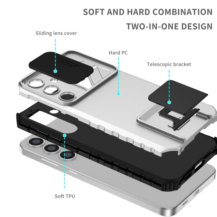 For Samsung Galaxy S25+ 5G Stereoscopic Holder Sliding Camshield Phone Case(White) - Galaxy S25+ 5G Cases by PMC Jewellery | Online Shopping South Africa | PMC Jewellery | Buy Now Pay Later Mobicred