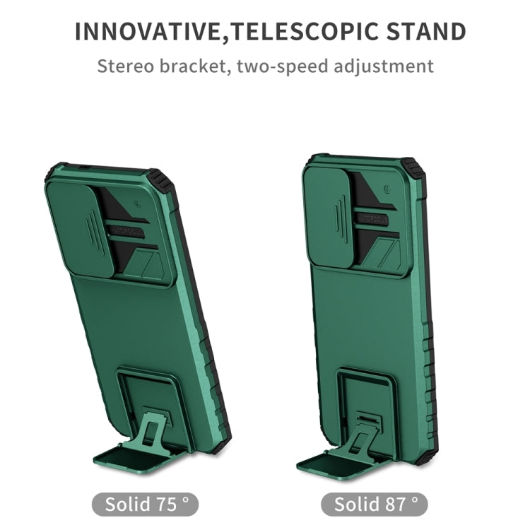 For Samsung Galaxy S25+ 5G Stereoscopic Holder Sliding Camshield Phone Case(Green) - Galaxy S25+ 5G Cases by PMC Jewellery | Online Shopping South Africa | PMC Jewellery | Buy Now Pay Later Mobicred