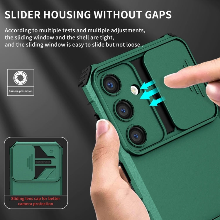For Samsung Galaxy S25+ 5G Stereoscopic Holder Sliding Camshield Phone Case(Green) - Galaxy S25+ 5G Cases by PMC Jewellery | Online Shopping South Africa | PMC Jewellery | Buy Now Pay Later Mobicred
