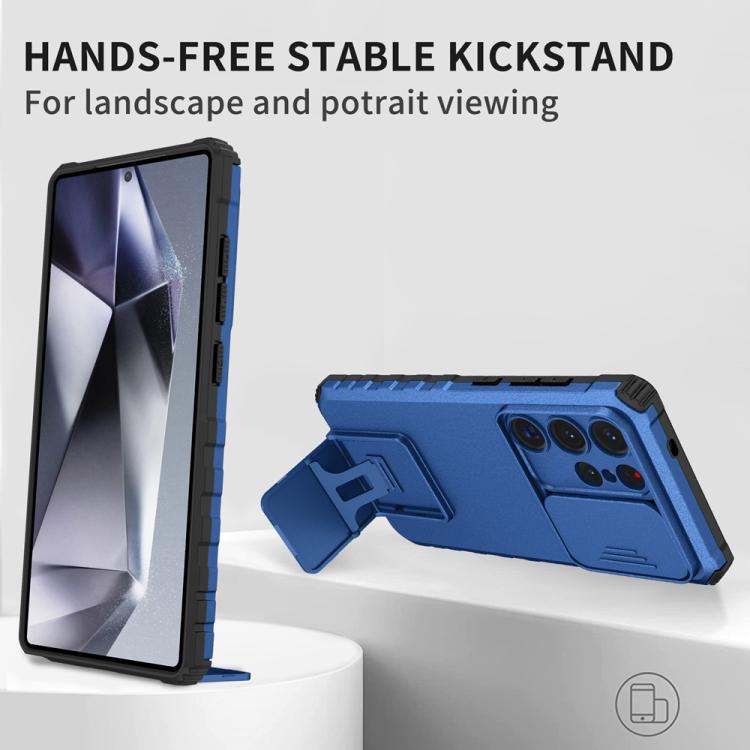 For Samsung Galaxy S25 Ultra 5G Stereoscopic Holder Sliding Camshield Phone Case(Blue) - free shipping - PMC Jewellery - Order now!