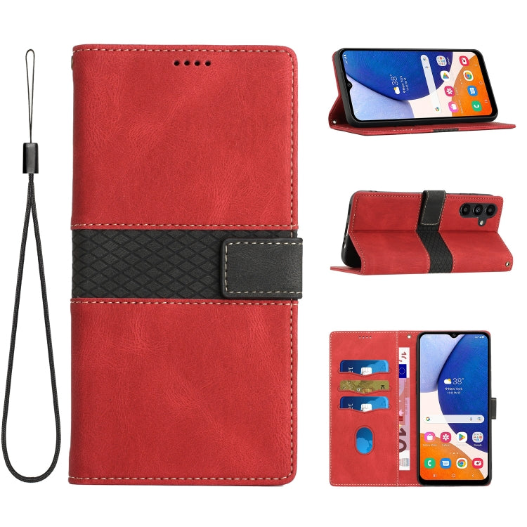 For Samsung Galaxy S25 5G Grid Stitching Leather Phone Case with Lanyard(Red) - Galaxy S25 5G Cases by PMC Jewellery | Online Shopping South Africa | PMC Jewellery | Buy Now Pay Later Mobicred