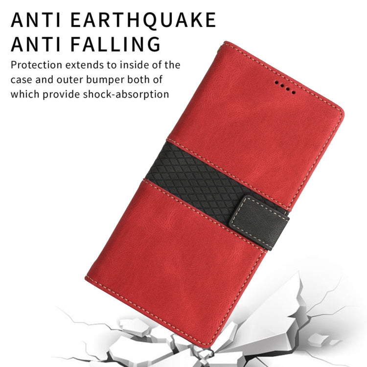 For Samsung Galaxy S25+ 5G Grid Stitching Leather Phone Case with Lanyard(Red) - Galaxy S25+ 5G Cases by PMC Jewellery | Online Shopping South Africa | PMC Jewellery | Buy Now Pay Later Mobicred