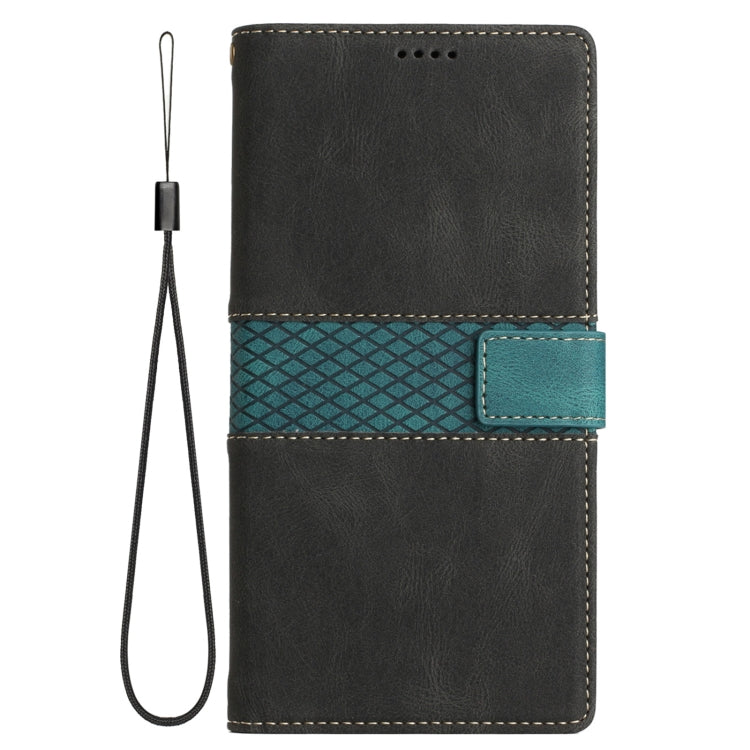 For Samsung Galaxy S25+ 5G Grid Stitching Leather Phone Case with Lanyard(Black) - Galaxy S25+ 5G Cases by PMC Jewellery | Online Shopping South Africa | PMC Jewellery | Buy Now Pay Later Mobicred
