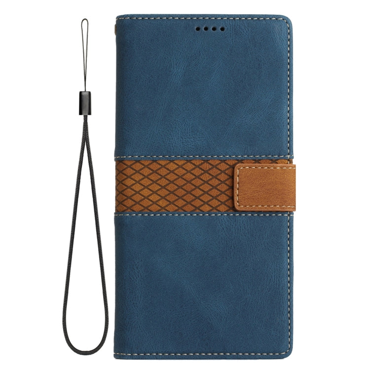 For Samsung Galaxy S25 Ultra 5G Grid Stitching Leather Phone Case with Lanyard(Blue) - Galaxy S25 Ultra 5G Cases by PMC Jewellery | Online Shopping South Africa | PMC Jewellery | Buy Now Pay Later Mobicred
