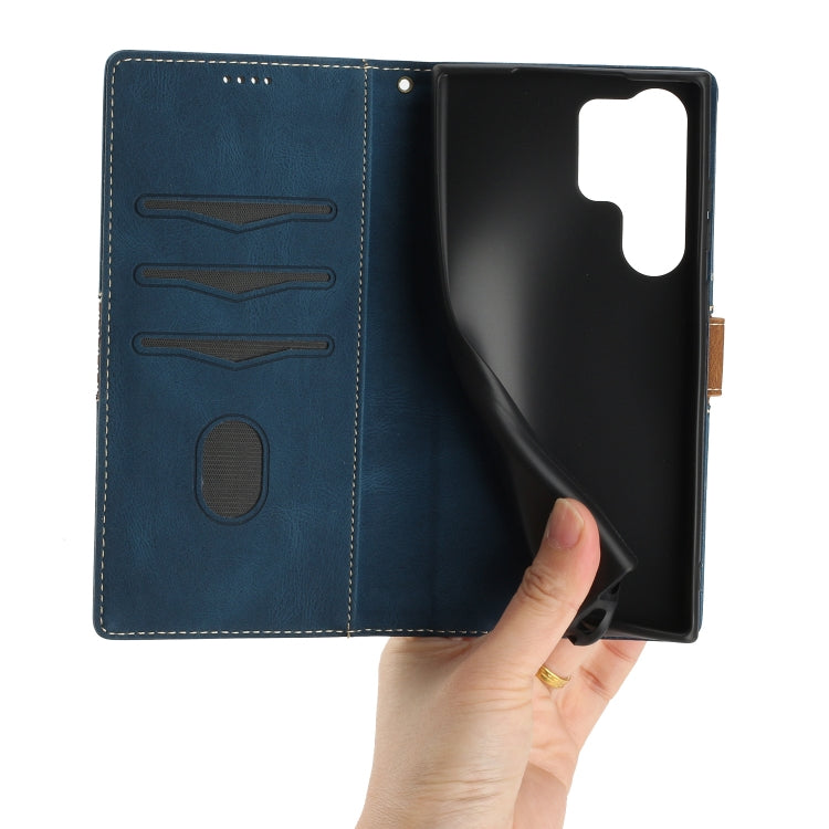 For Samsung Galaxy S25 Ultra 5G Grid Stitching Leather Phone Case with Lanyard(Blue) - Galaxy S25 Ultra 5G Cases by PMC Jewellery | Online Shopping South Africa | PMC Jewellery | Buy Now Pay Later Mobicred